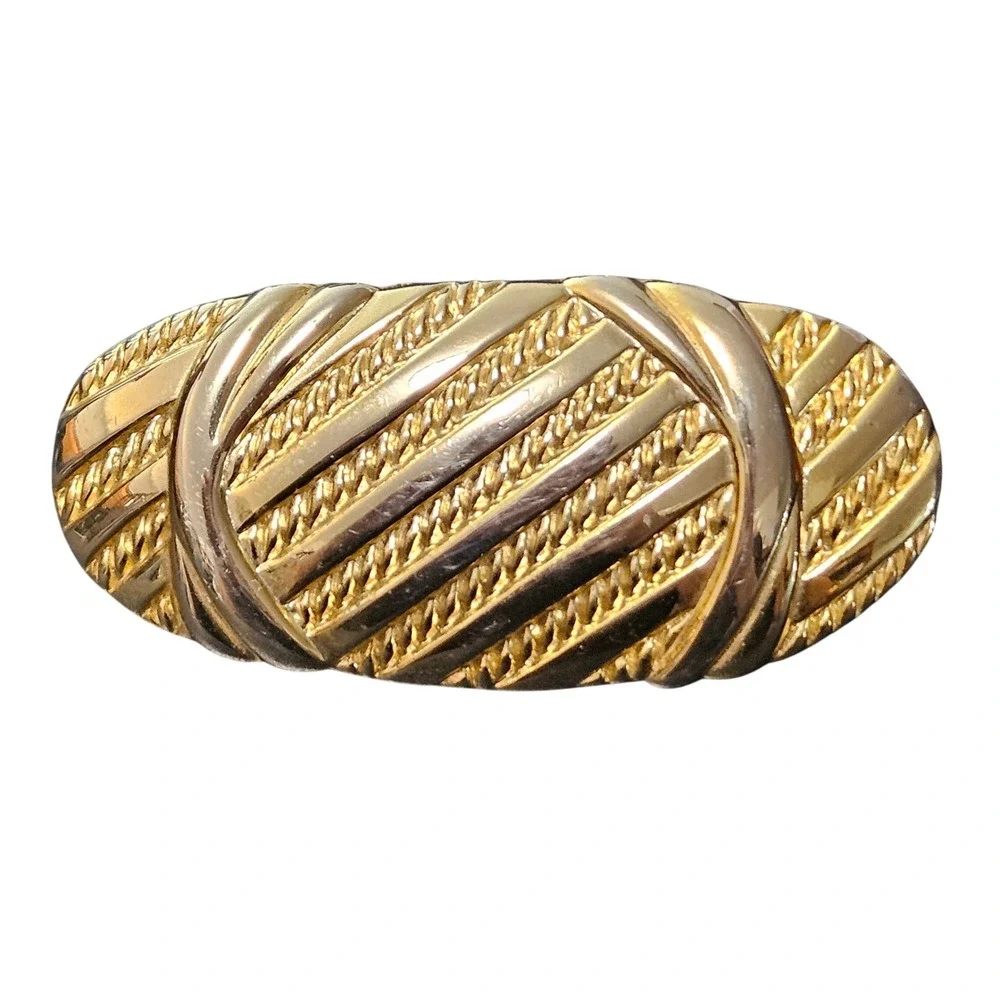 Vintage Leather Shop 88 Gold Tone Textured Oval Belt Buckle 1980s Retro Bold